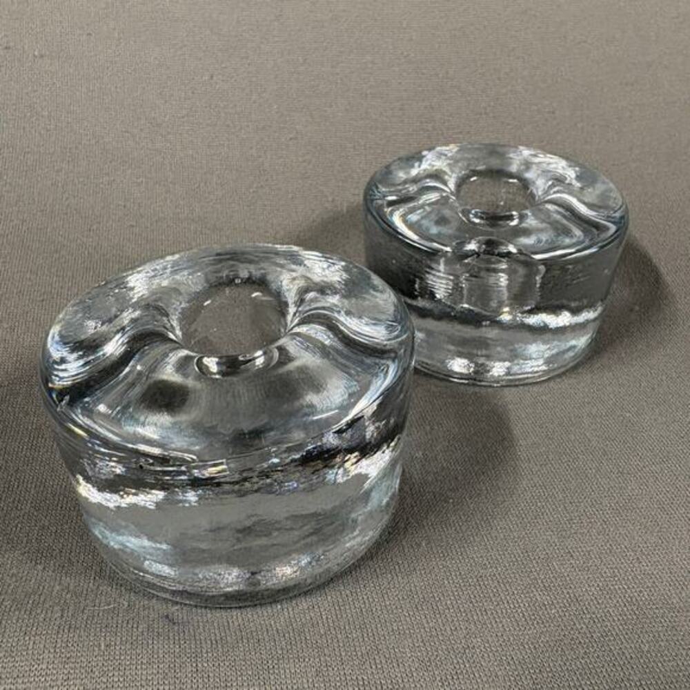 Blenko Art Glass Clear Candle Holders‎ Pair Mid-Century Modern